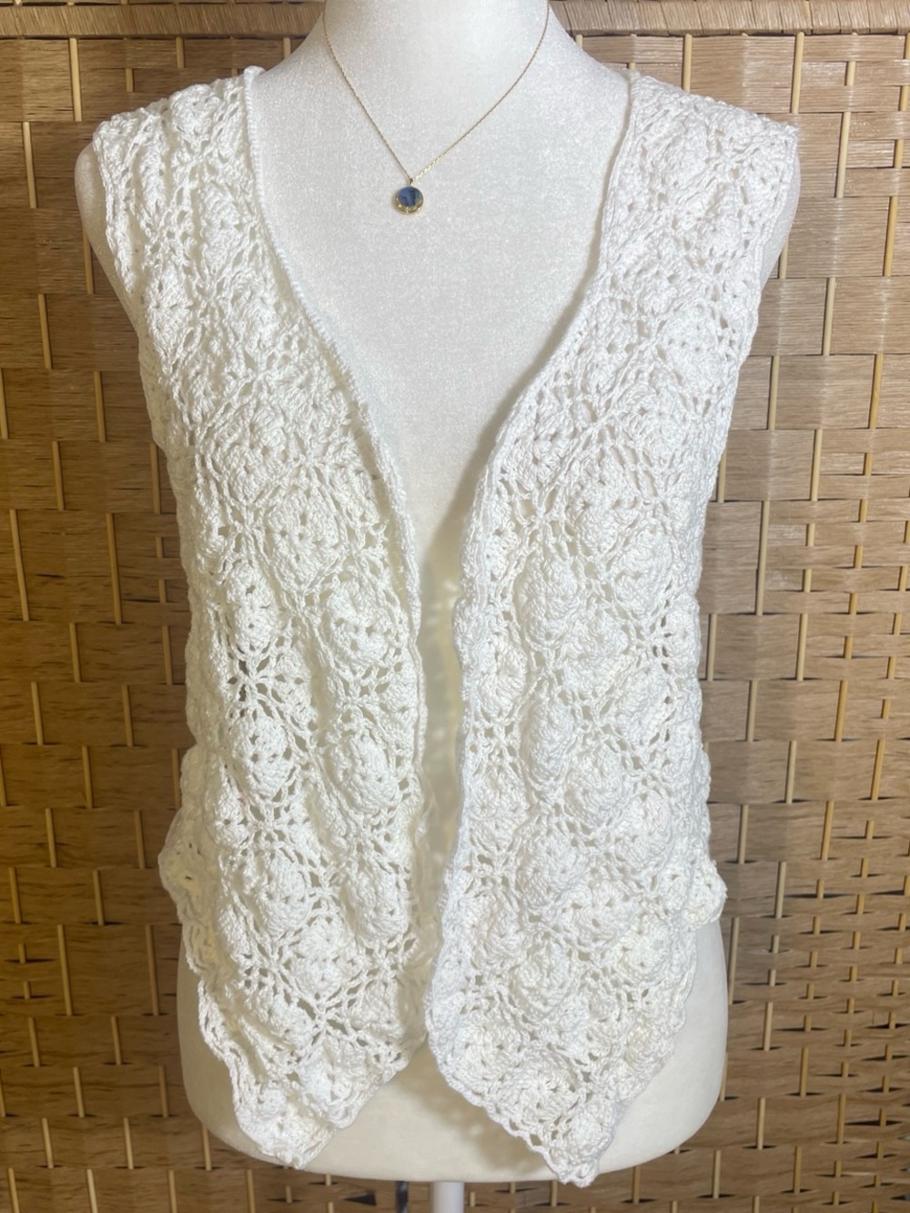 Crochet Open-Front Vest - White